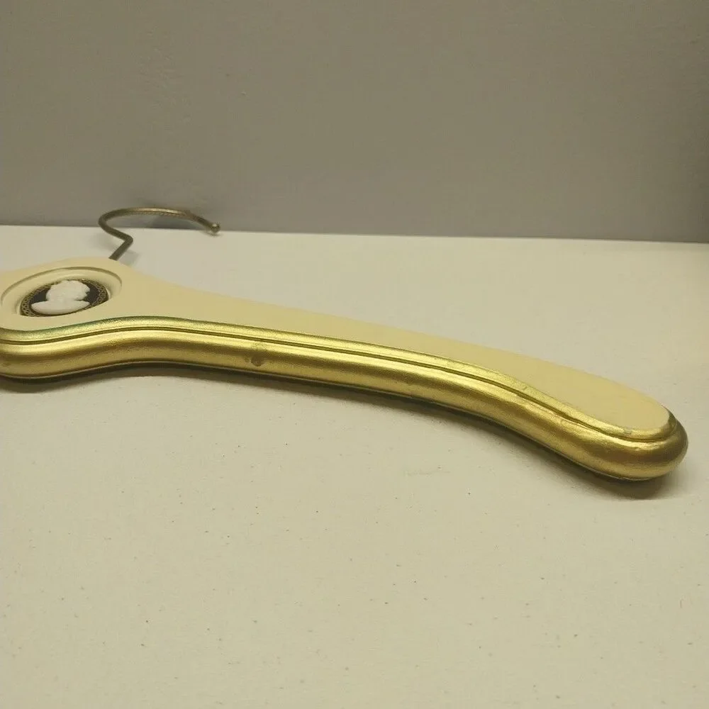 Vintage Wood Cameo Clothes Hanger Hollywood Regency Cream Gold Decorative Closet